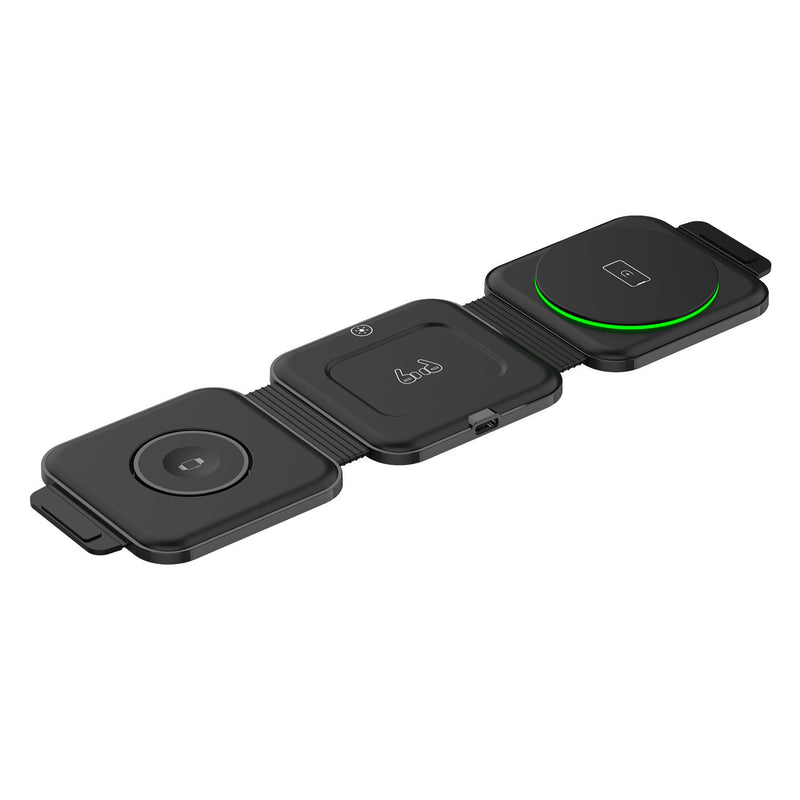 Tough On 3 in 1 Foldable 15W Magnetic Wireless Charger Pad Black