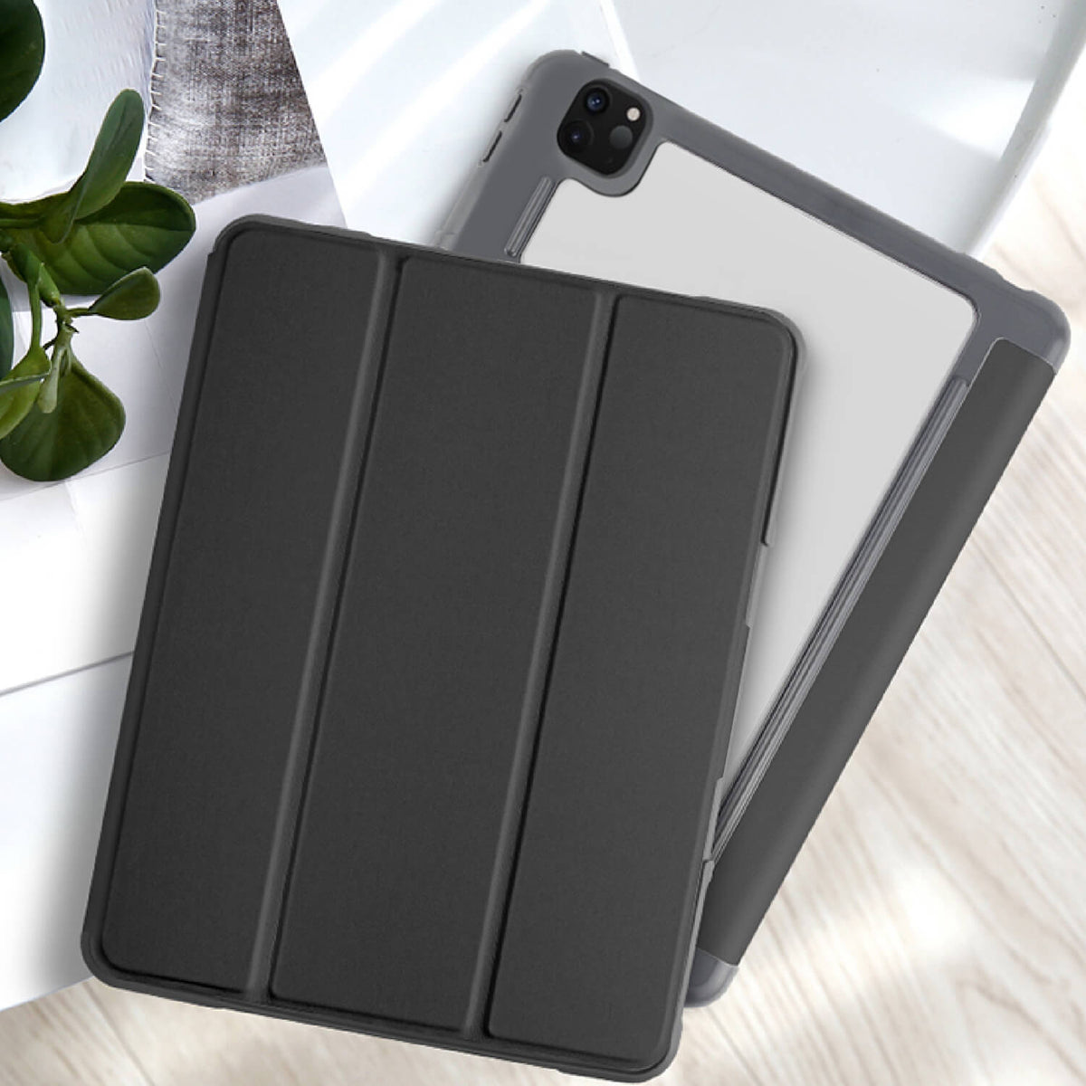 Tough On iPad Pro 2022 / 2021 / 2020 12.9" Case Smart Cover Clear Black