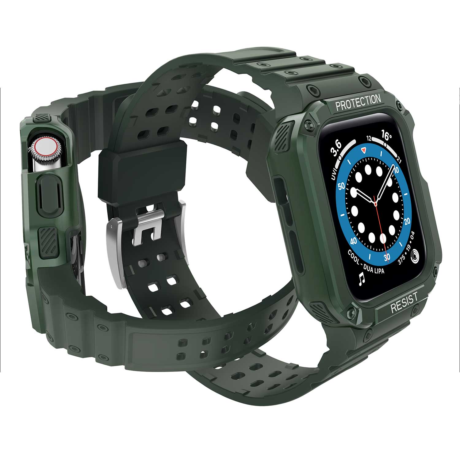 Tough On 2-in-1 Apple Watch Band with Case 42/44/45mm Rugged Protection Green/Green - Toughonstore