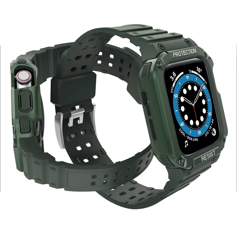 Tough On 2-in-1 Apple Watch Band with Case 38/40/41mm Rugged Protection Green/Green - Toughonstore