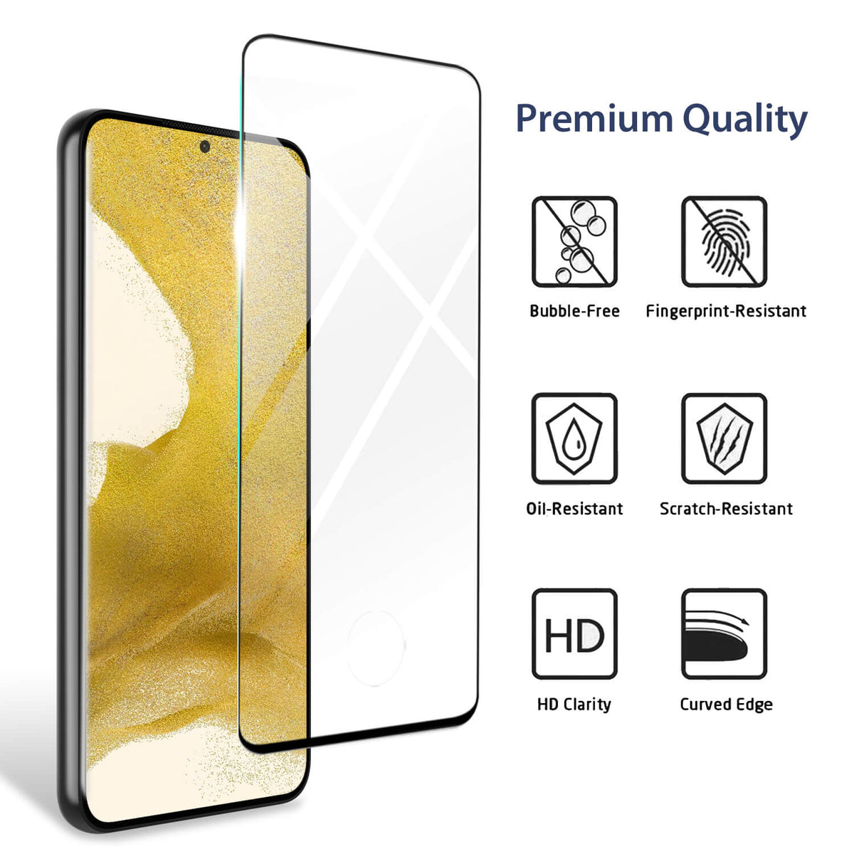 Tough On Samsung Galaxy S22 Plus 5G Tempered Glass Screen Protector Black