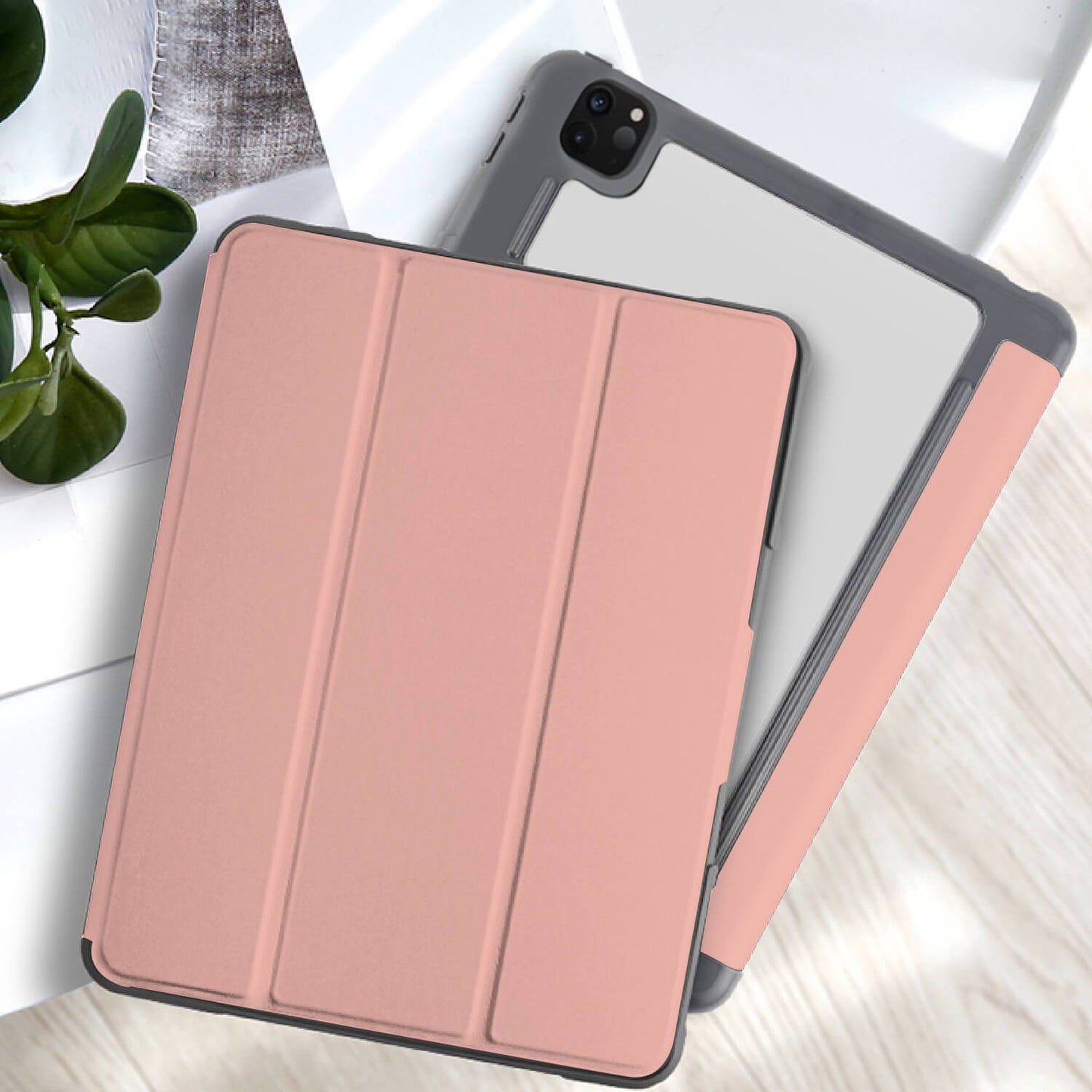 Tough On iPad Pro 11 inch 2022 2021 2020 2018 Case Smart Cover Clear Back Rose Gold