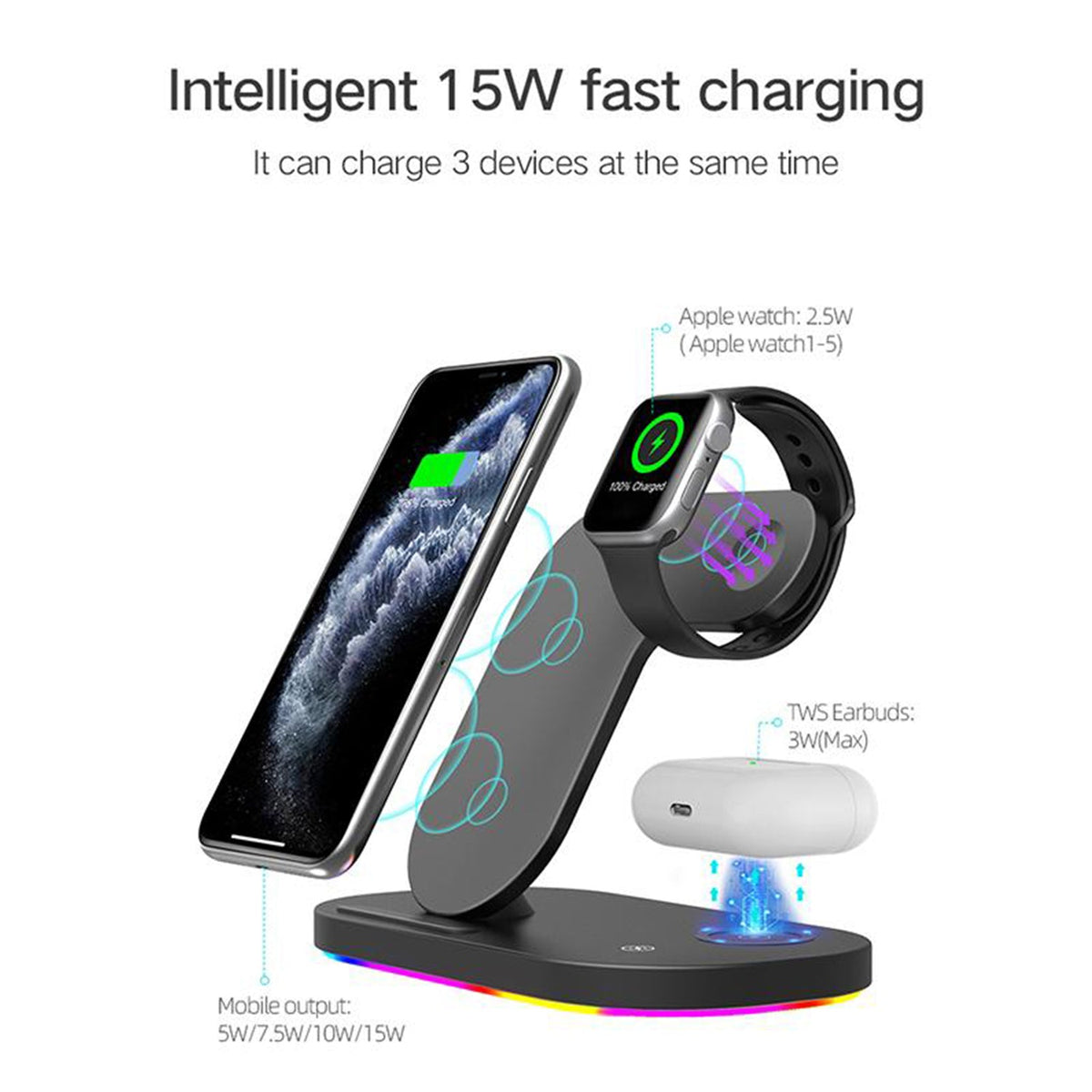 Tough On 3-in-1 Wireless Charger Stand for iPhone, Apple Watch & AirPods