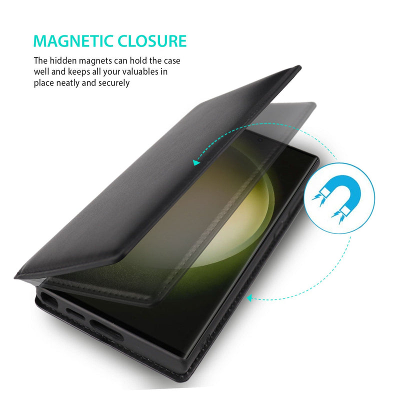 Tough On Samsung Galaxy S24 Ultra Flip Wallet Case Fine Leather Black