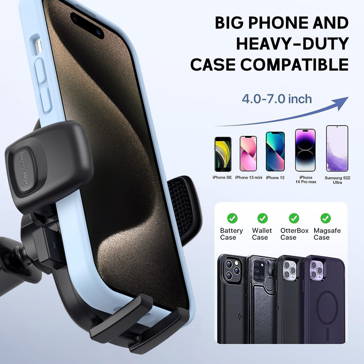 Tough On Universal 3 in 1 Car Mount Phone Holder for Dashboard Air Vent Windshield