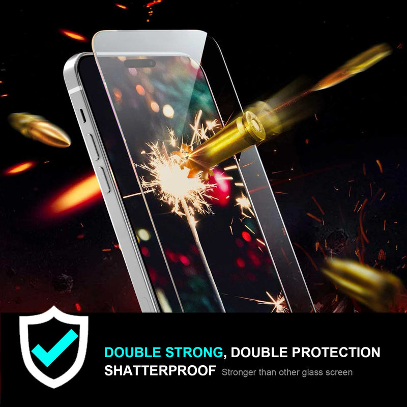 Tough On iPhone 15 Double-strong Tempered Glass Screen Protector Clear