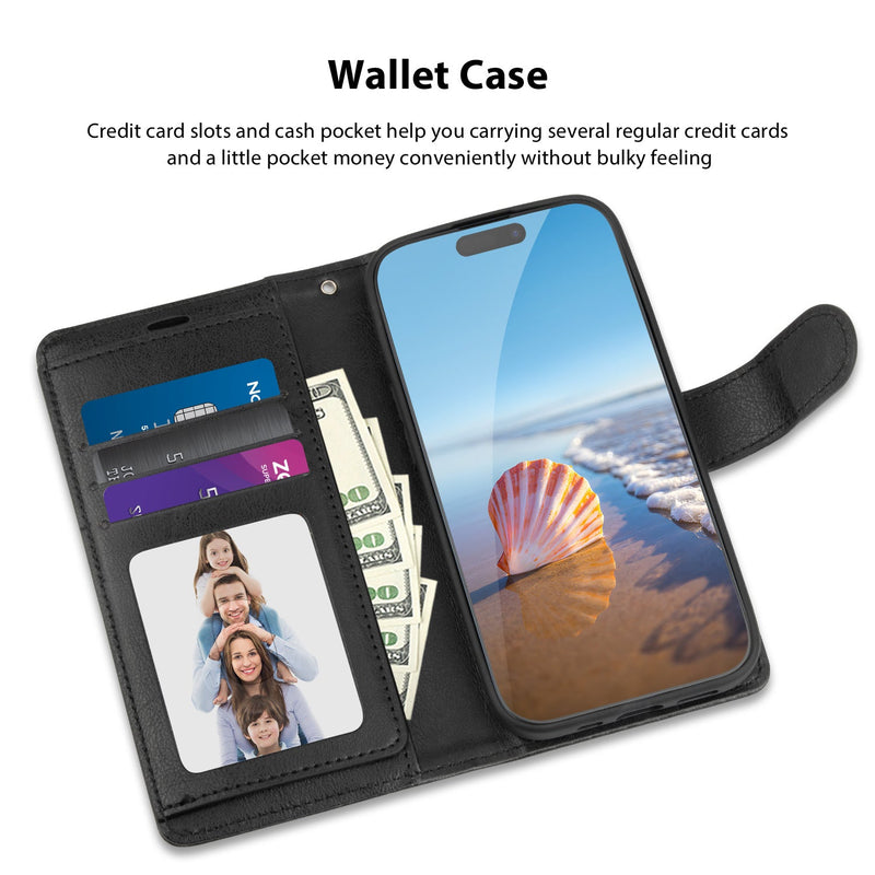 Tough On iPhone 15 Flip Wallet Leather Case Black
