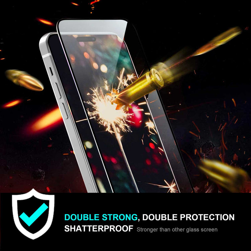 Tough On iPhone 15 Pro Max Double-strong Tempered Glass Screen Protector Black