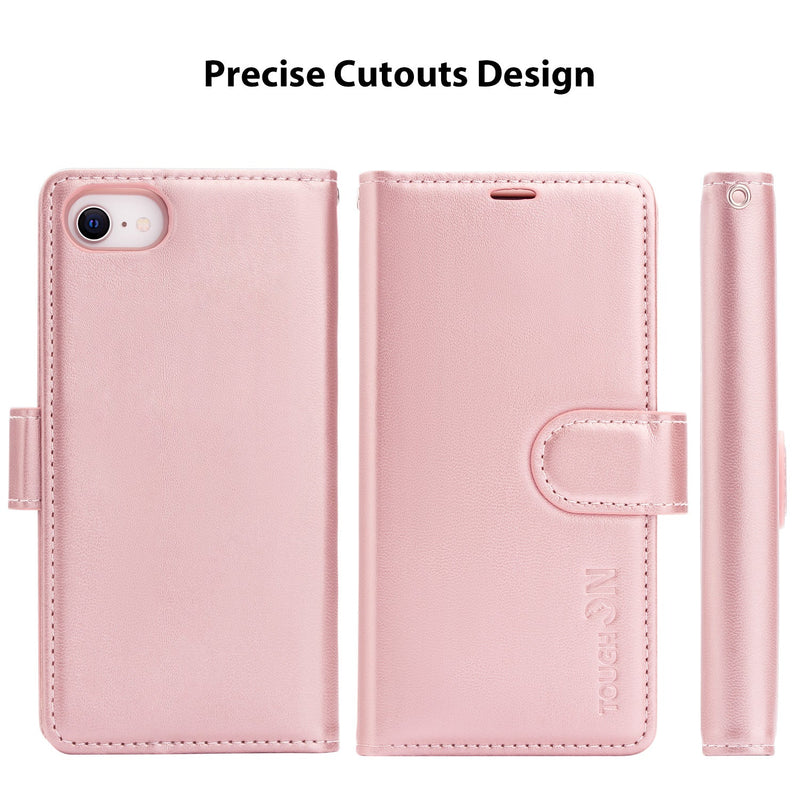 Tough On iPhone SE 2022 & 2020 / iPhone 8 & 7 & 6 Case Leather Wallet Cover Rose Gold