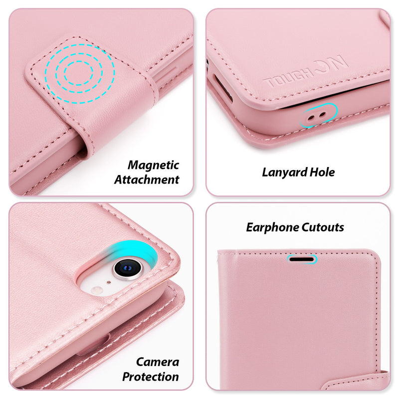 Tough On iPhone SE 2022 & 2020 / iPhone 8 & 7 & 6 Case Leather Wallet Cover Rose Gold
