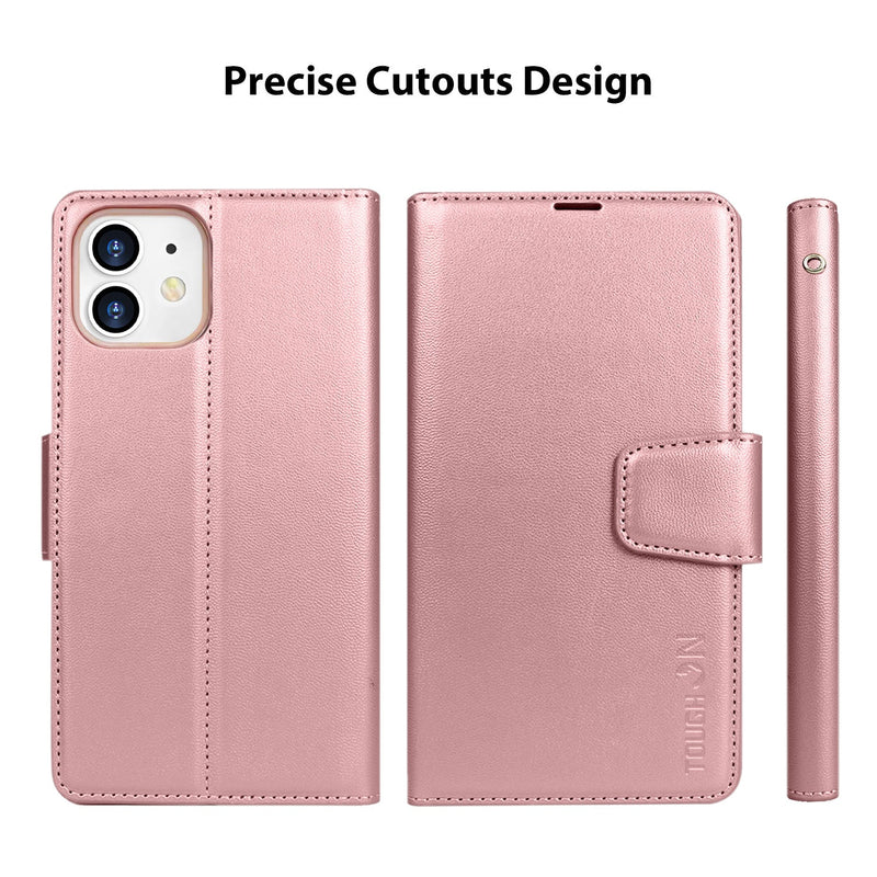 Tough On iPhone XR Case Leather Wallet Cover Rose Gold