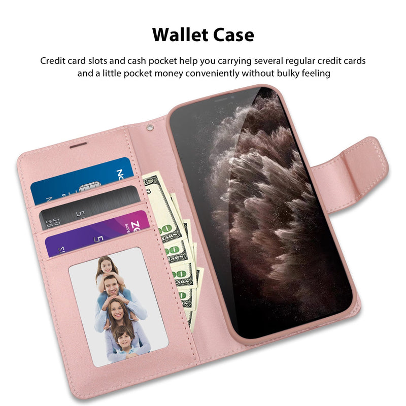 Tough On iPhone XR Case Leather Wallet Cover Rose Gold