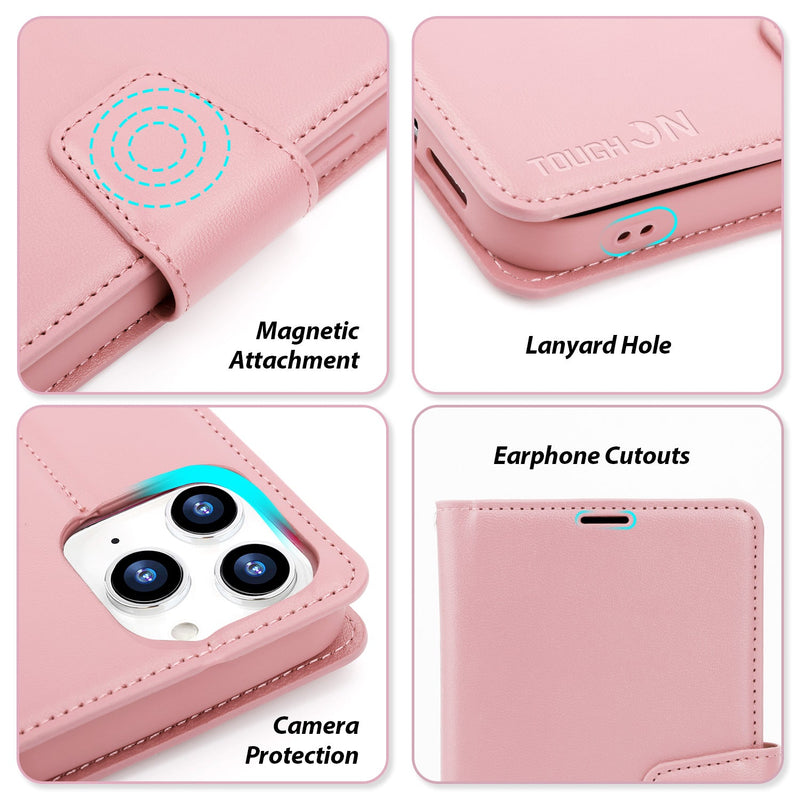 Tough On iPhone XS Max Case Leather Wallet Cover Rose Gold