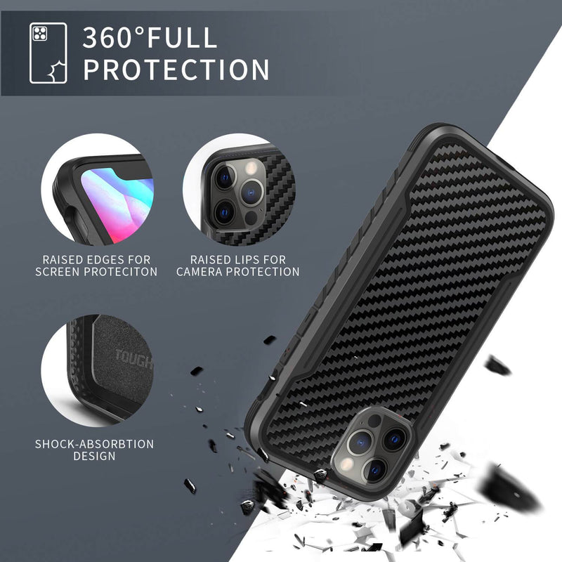 Tough On iPhone 12 / iPhone 12 Pro Case Iron Shield Carbon Fiber Black