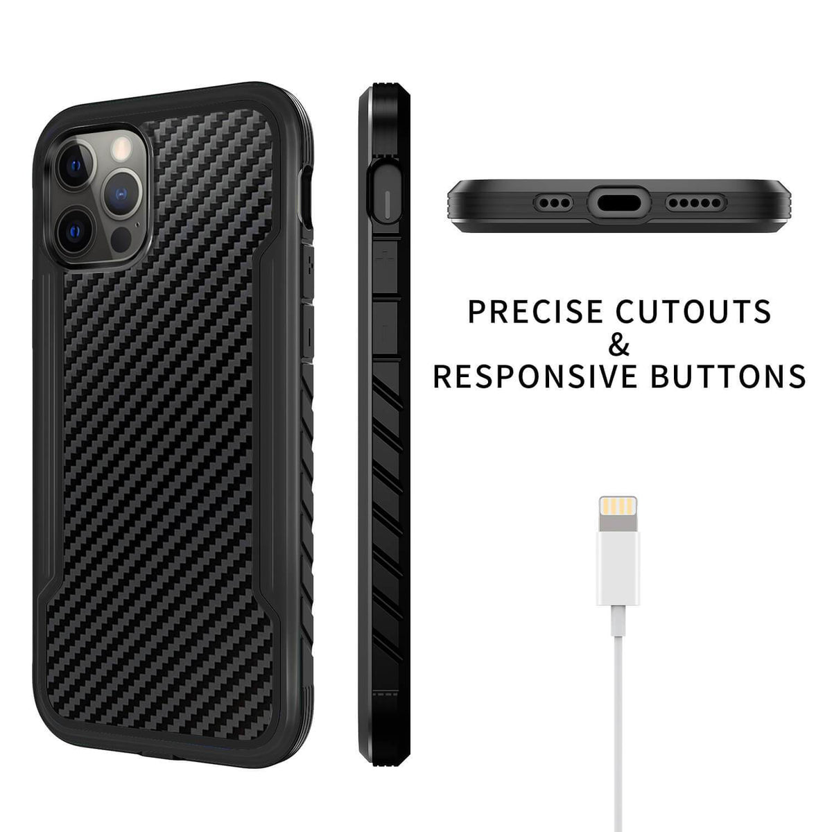 Tough On iPhone 12 / iPhone 12 Pro Case Iron Shield Carbon Fiber Black