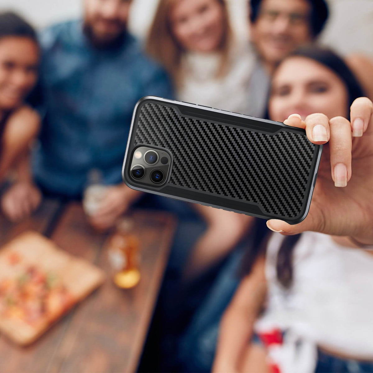 Tough On iPhone 12 / iPhone 12 Pro Case Iron Shield Carbon Fiber Black