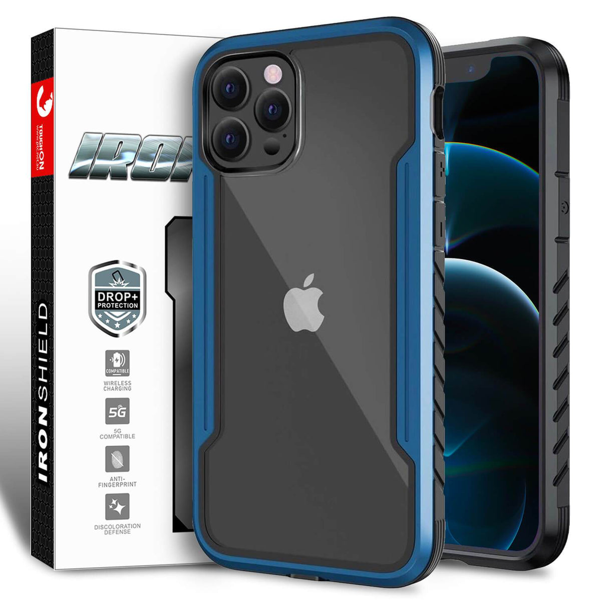 iPhone 12 / iPhone 12 Pro Case Tough On Iron Shield Blue