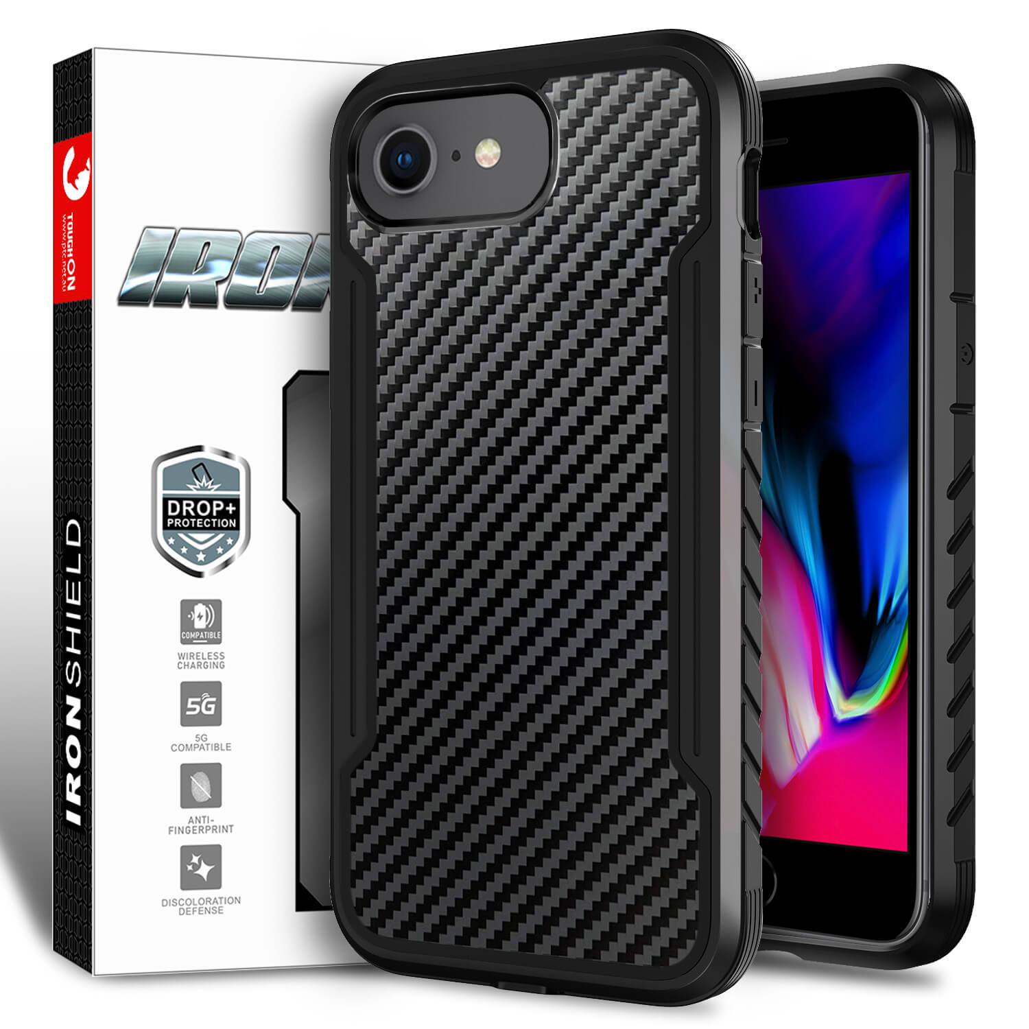 Tough On iPhone SE 2020 / 8 / 7 / 6 Case Iron Shield Carbon Fiber Black