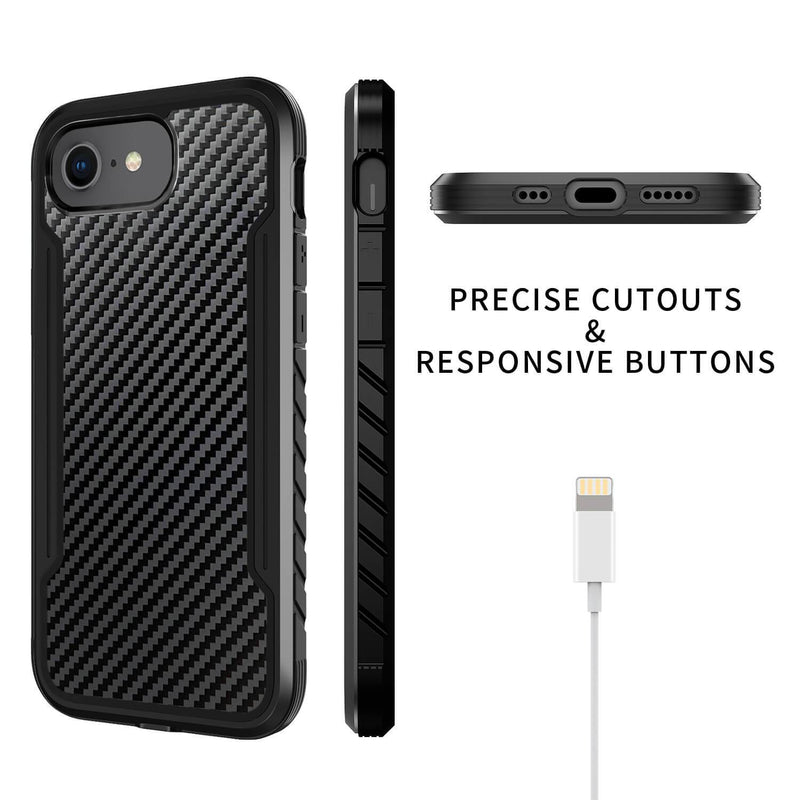 Tough On iPhone SE 2022 & 2020 / 8 / 7 / 6 Case Iron Shield Carbon Fiber Black