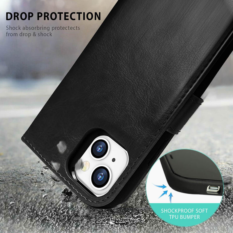 Tough On iPhone 13 Mini Case Magnetic Detachable Leather Black - Toughonstore