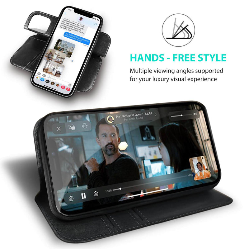 Tough On iPhone 13 Pro Max Case Magnetic Fine Detachable Leather Black - Toughonstore