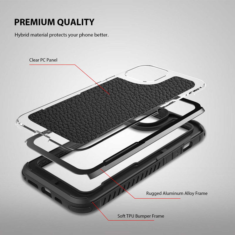 Tough On iPhone 13 Case Iron Shield Leather Black