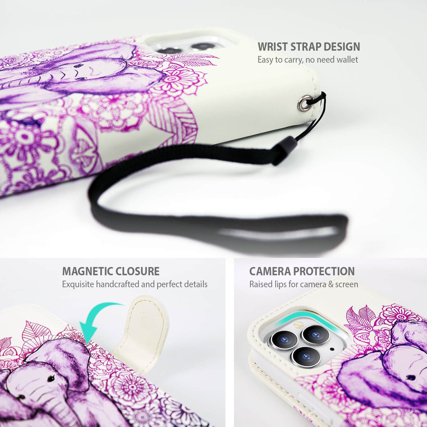 Tough On iPhone 12 Pro Max Case Magnetic Detachable Leather Elephant