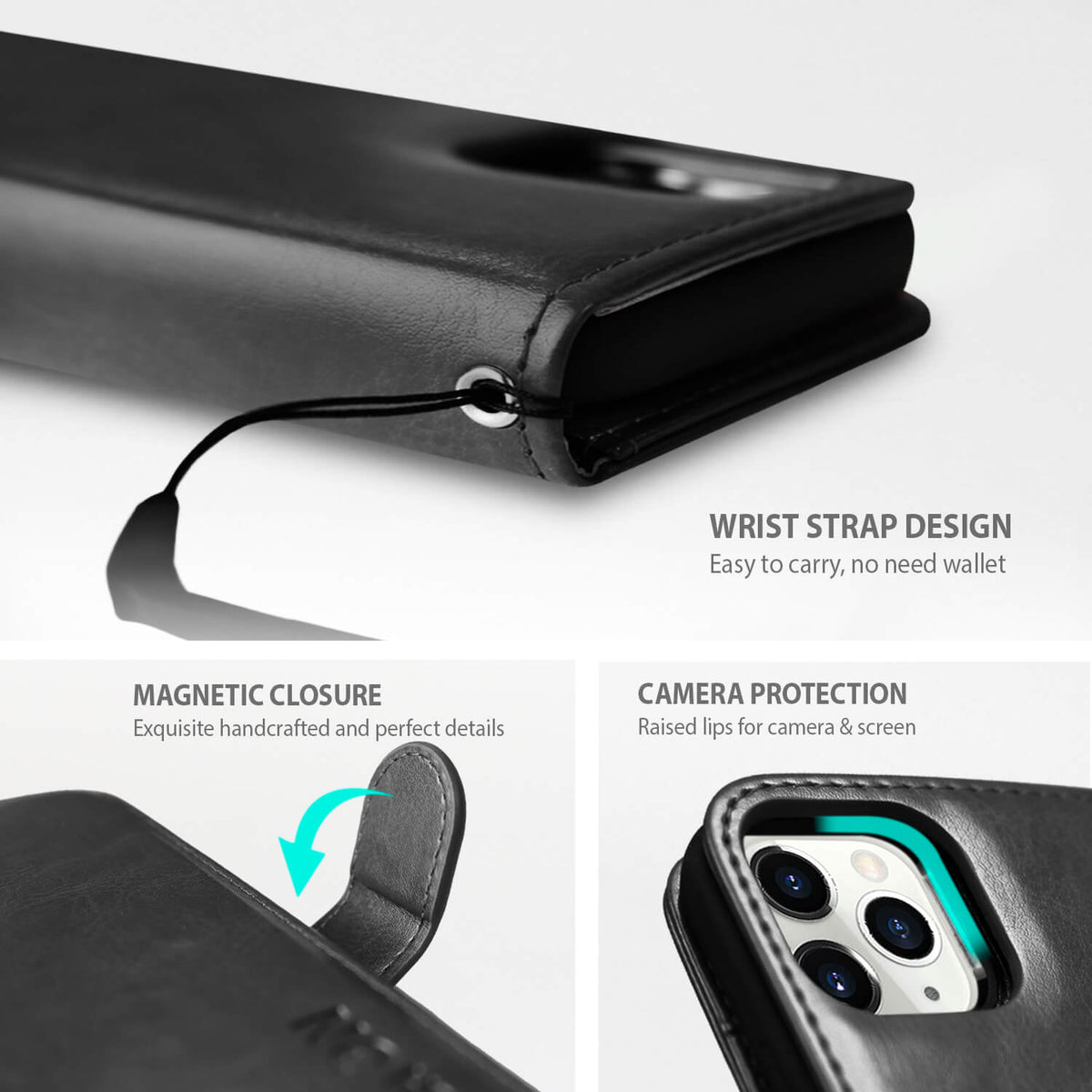 Tough On iPhone 13 Pro Case Magnetic Detachable Leather Black - Toughonstore