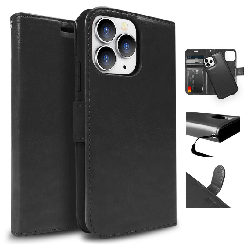Tough On iPhone 13 Pro Case Magnetic Detachable Leather Black