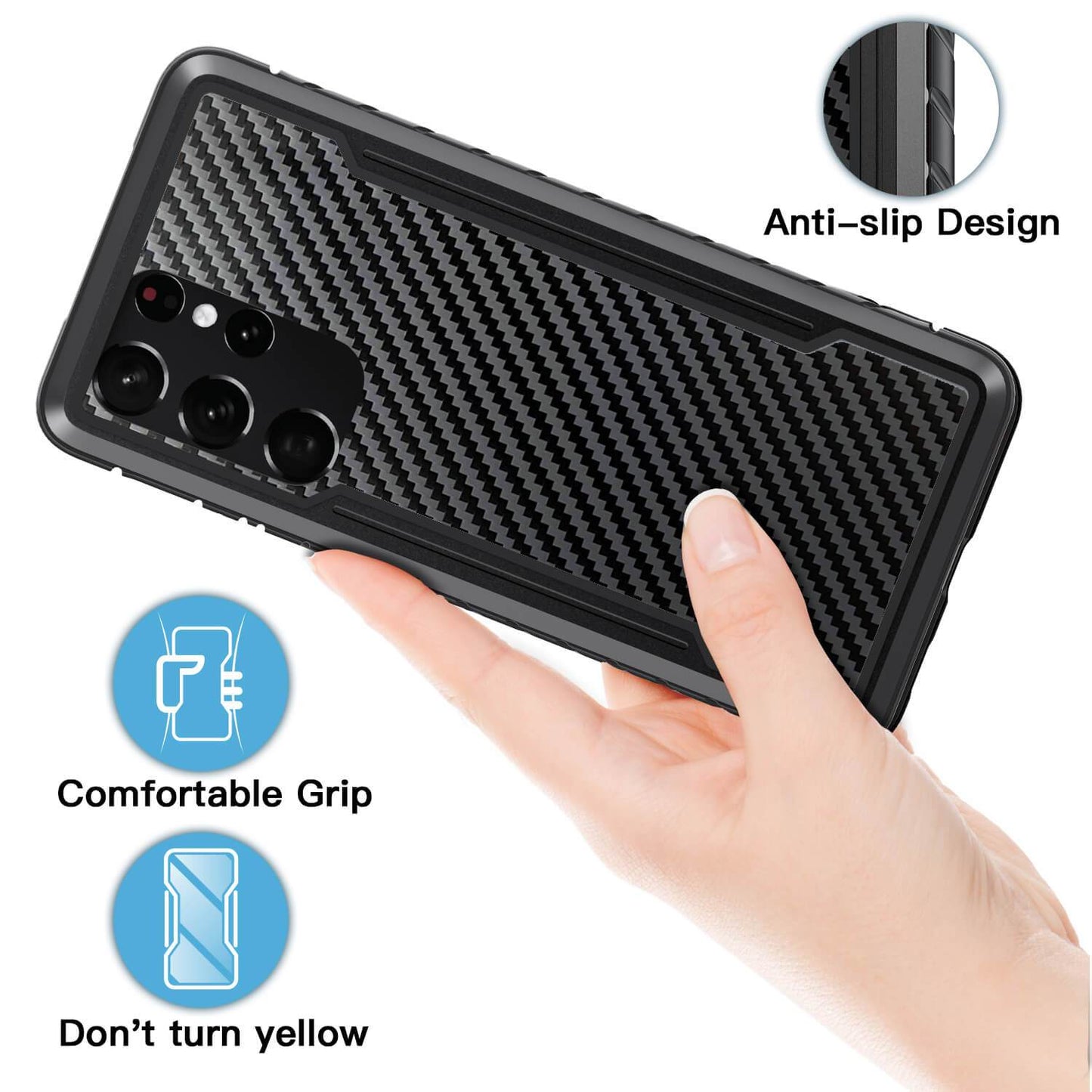 Tough On Samsung Galaxy S21 Ultra Case Iron Shield Carbon Fiber Black