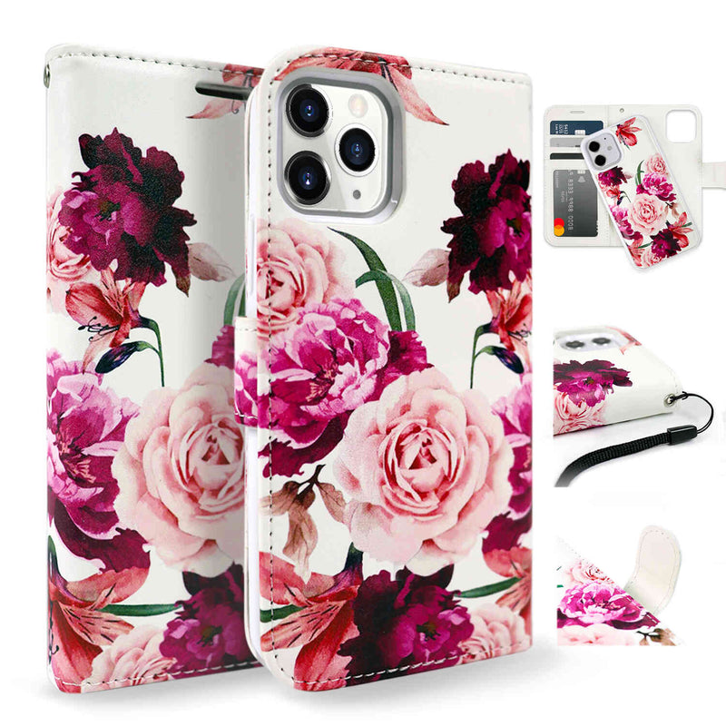 Tough On iPhone 12 Pro Case Detachable Leather Rose Flower