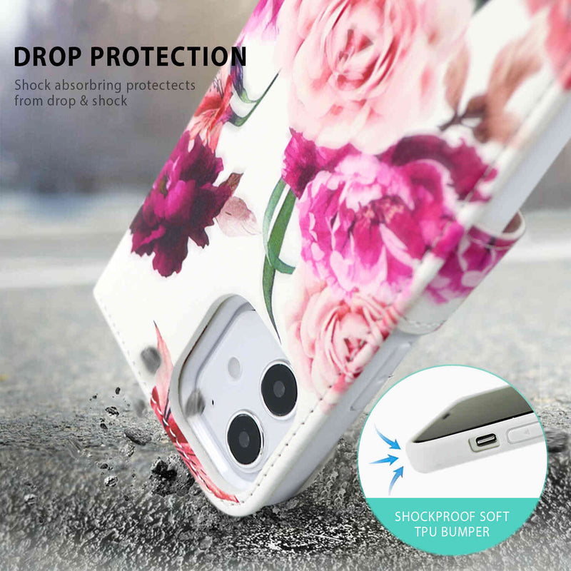 iPhone 12 / iPhone 12 Pro Case Tough On Detachable Leather Rose Flower