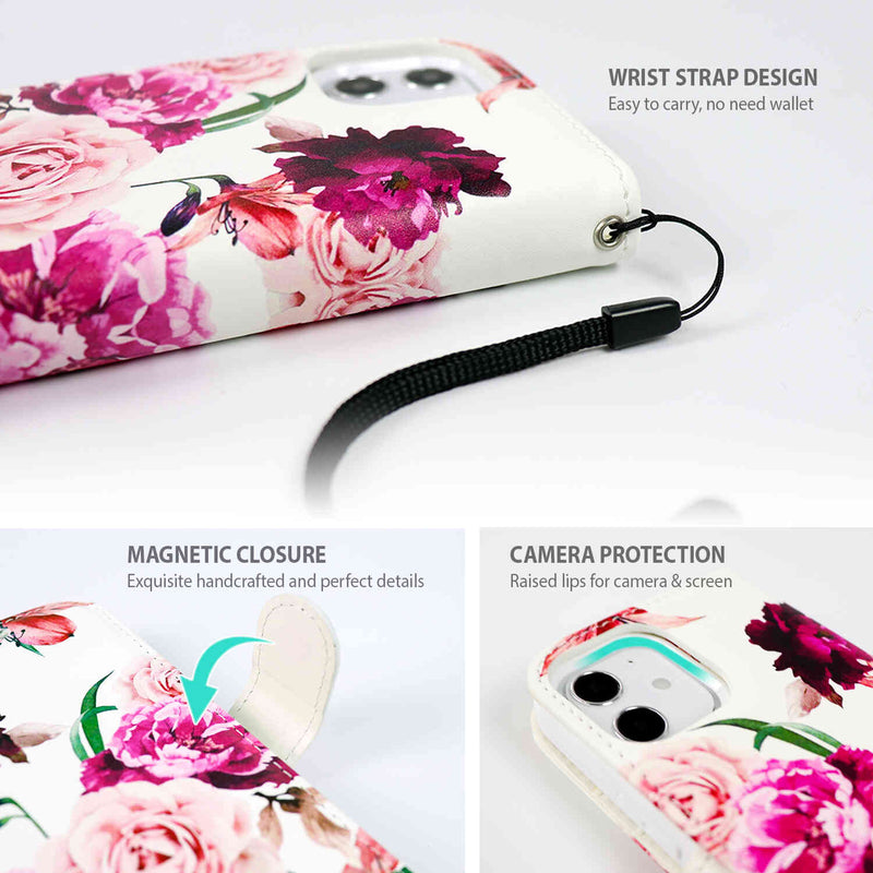 iPhone 12 / iPhone 12 Pro Case Tough On Detachable Leather Rose Flower
