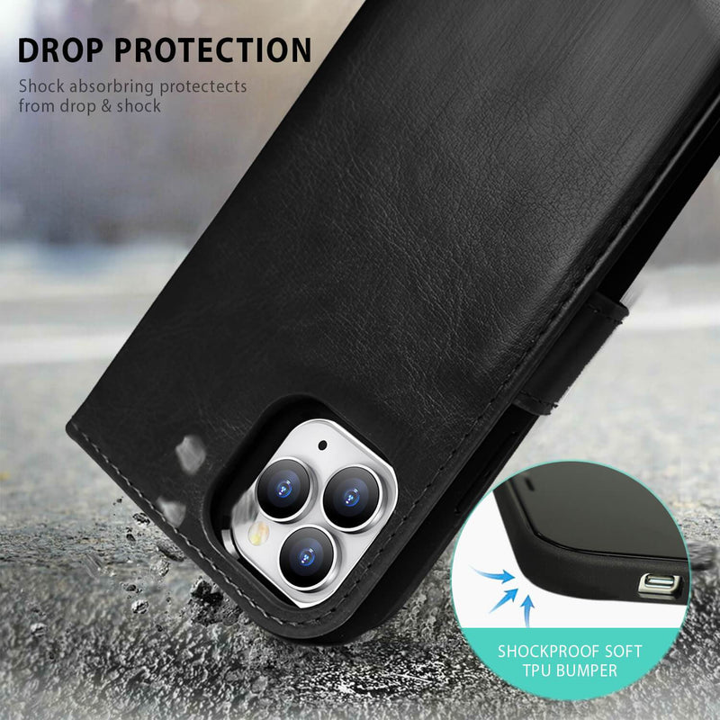 Tough On iPhone 13 Pro Case Magnetic Detachable Leather Black - Toughonstore